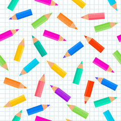 Color pencils seamless pattern isolate on white background.