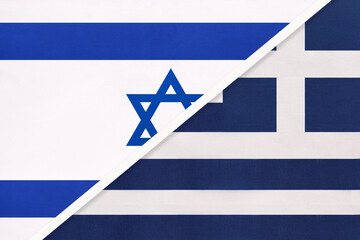 Israel and Greece or Hellenic Republic, symbol of national flags from textile.