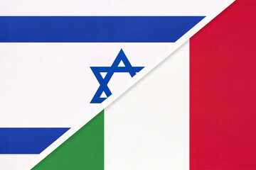Israel and Italy or Italian Republic, symbol of national flags from textile.