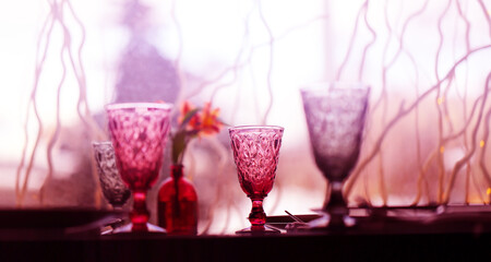Photos of transparent glasses in a cafe