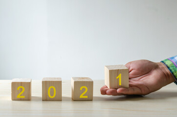 Hand wooden block  happy new year 2021