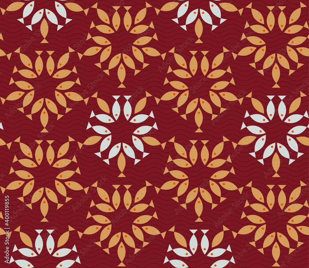 Poster seamless geometric pattern with the image of small fish, sea, fishes. vector design for web banner, 