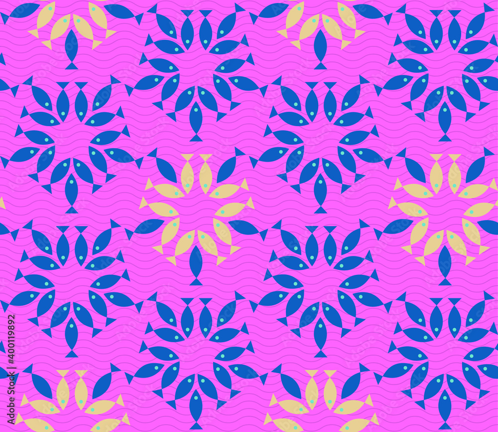 Poster seamless geometric pattern with the image of small fish, sea, fishes. vector design for web banner, 