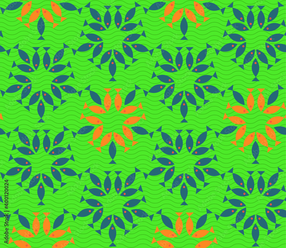 Poster seamless geometric pattern with the image of small fish, sea, fishes. vector design for web banner, 