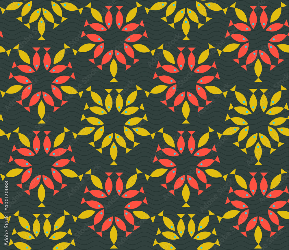 Poster seamless geometric pattern with the image of small fish, sea, fishes. vector design for web banner, 
