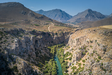 Panorama of Preveli beach at Libyan sea, palm forest, southern Crete , Greece