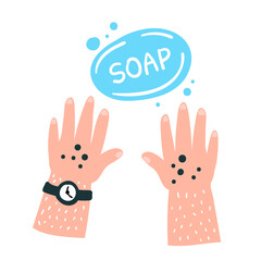 Dirty hands and soap hand drawn illustration