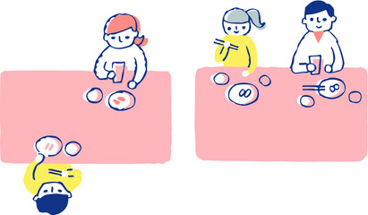 感染症予防対策　飲食時の座り方2パターン