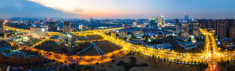 Fototapeta na wymiar Aerial photography of Hangzhou city modern architectural landscape night view