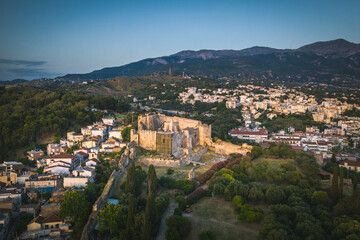 Fototapeta na wymiar Aerial drone photo of famous town and castle of Patras, Achaia, Peloponnese, Greece