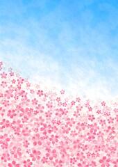 満開の桜と空の縦長の背景イラスト no.02