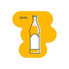 Beer bottle line art in flat style. Restaurant alcoholic illustration for celebration concept. Design contour element. Beverage outline icon. Isolated on shape background in graphic style