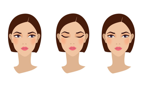 Template head of a girl with open and closed eyes in front view, illustration