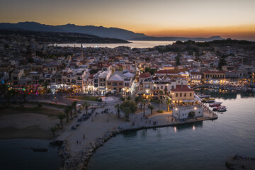Fototapeta na wymiar Rethymno evening city at Crete island in Greece. The old venetian harbor.
