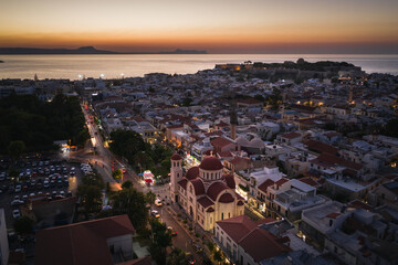 Rethymno evening city at Crete island in Greece. The old venetian harbor.