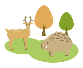 イノシシと鹿