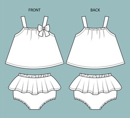 set of baby girl clothes front and back view. baby wear isolated. 