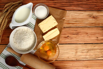 Baking ingredients. Copy space.