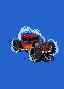 Illustration hot road monster car, high quality colored design with fun concept, made from original sketch and digitalize using corel draw, photoshop, adobe illustrator. Available in CDR. Ai. EP