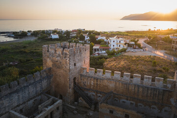 Castle at Frangokastello beach at sunset, Crete, Greece