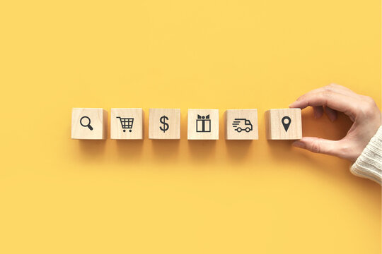 Icons for the online purchase action sequence.Online orders with fast delivery