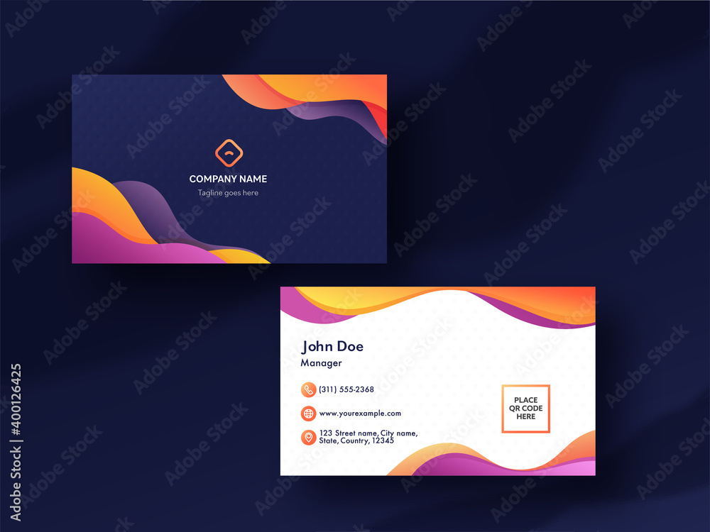 Poster horizontal business card template layout with abstract waves.