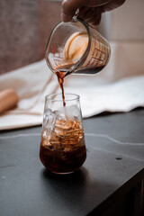 iced coffee put on black table