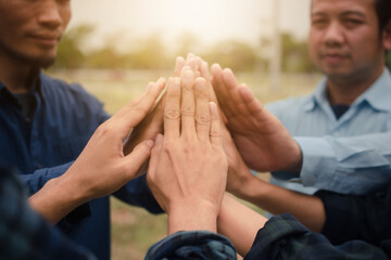 Group people hand in hand concept partner teamwork community