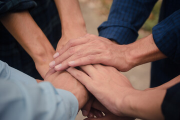 Group people hand in hand concept partner teamwork community