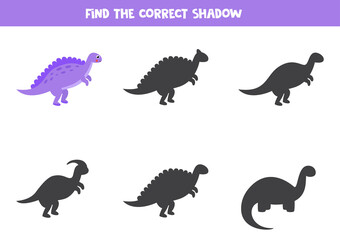Find the correct shadow of cute purple dinosaur.