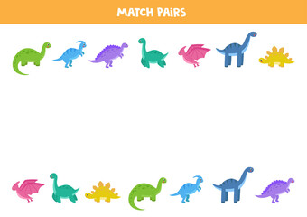 Find pair to each dinosaur. Educational logical game for children.