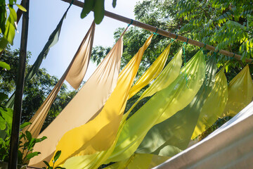 Hanging colorful fabric decorated in the garden