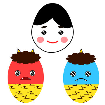 赤ちゃん鬼と赤ちゃんお福さん泣きそうになっている　イメージイラスト