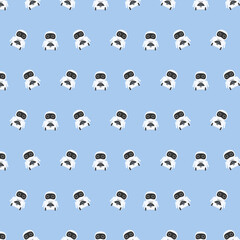 Pattern on blue background of white futuristic robots, artificial intellect 