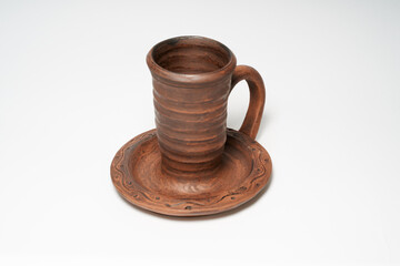 Pottery Craft, ceramic product with your own hands, made on a Potter's wheel, isolated on a white background