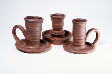 Pottery Craft, ceramic product with your own hands, made on a Potter's wheel, isolated on a white background