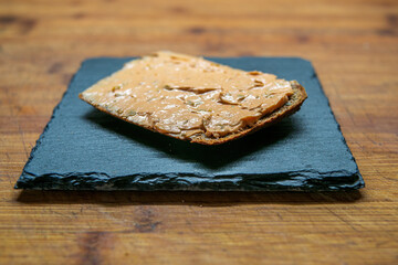 a delicious fresh bread with herb cream for breakfast