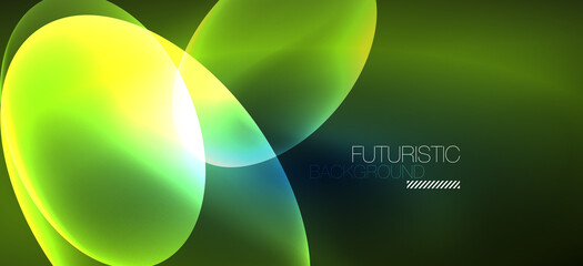 Neon ellipses abstract backgrounds. Shiny bright round shapes glowing in the dark. Vector futuristic illustrations for covers, banners, flyers and posters and other