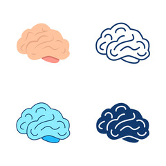 Brain icon set in flat and line style