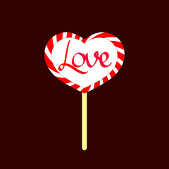 Lollipop icon, heart candy, flat graphic design template, vector 