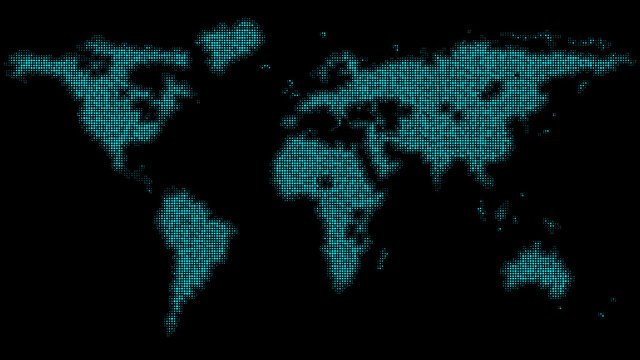 Point world map on the black background 3D Illustration 