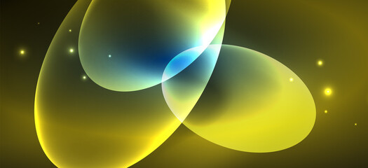 Neon ellipses abstract backgrounds. Shiny bright round shapes glowing in the dark. Vector futuristic illustrations for covers, banners, flyers and posters and other