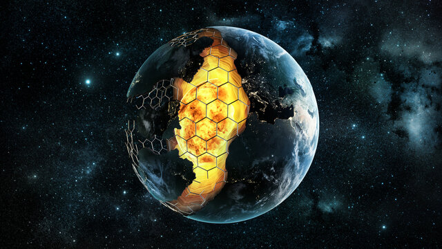 Cut earth in space 3D Illustration