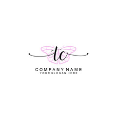Initial TC Handwriting, Wedding Monogram Logo Design, Modern Minimalistic and Floral templates for Invitation cards	
