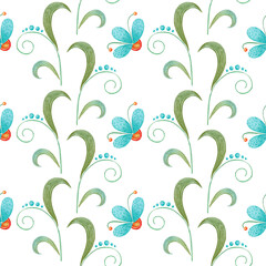 Floral seamless pattern of blue flowers