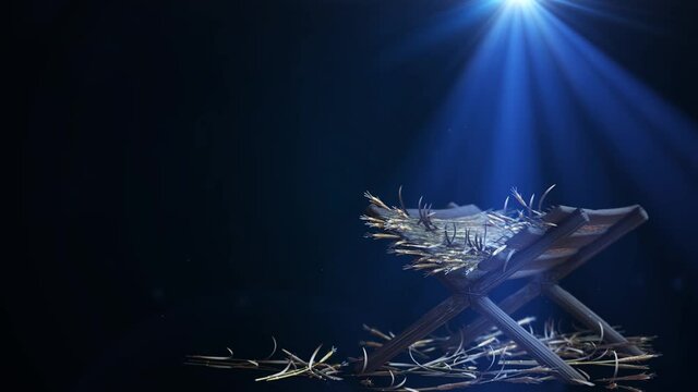 Nativity of Jesus Scene with twinkling stars of Bethlehem with sparkling advent Christmas story