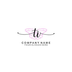 Initial TI Handwriting, Wedding Monogram Logo Design, Modern Minimalistic and Floral templates for Invitation cards	
