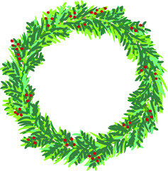 Christmas Leaves Circle Watercolor green leaves cherry pine