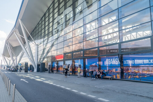 Gdanski, Poland - August 30, 2020: Entrance to Gdansk Lech Walesa Airport.