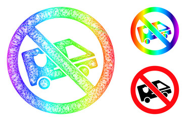 Rainbow colored wire frame forbidden patrol car, and solid rainbow gradient forbidden patrol car icon. Wire frame flat net abstract image based on forbidden patrol car icon,